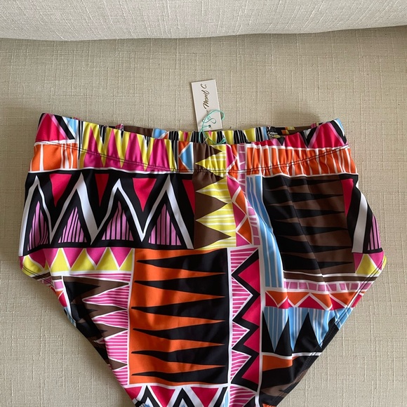 Vibrant Aztec Print Bikini with High-Waisted Design by Monif C. BOTTOMS ONLY. - Picture 3 of 4